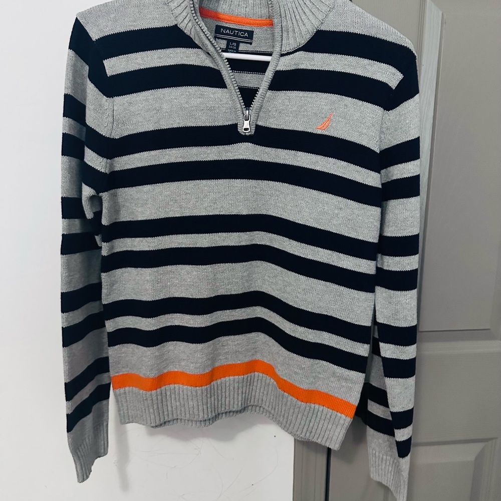 Nautica Men's Zip-Up Sweater in Gray, Black, and Orange